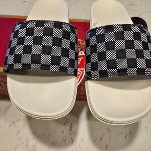 Vans Women Checker Dot Blk Mrshmlw Checkerboard Range Slide-On 7 NEW